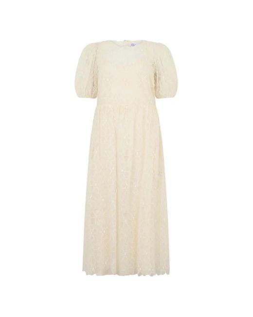 RED Valentino White Puff-Sleeve Floral Midi Dress