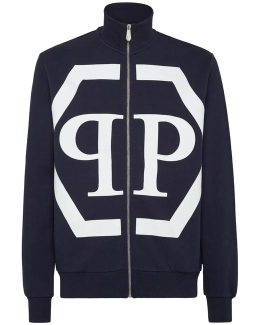 Philipp Plein Blue Hexagon Logo-Print Sweatshirt for men