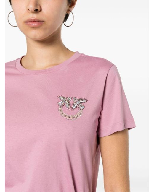 Pinko T-shirt Verfraaid Met Stras in het Pink
