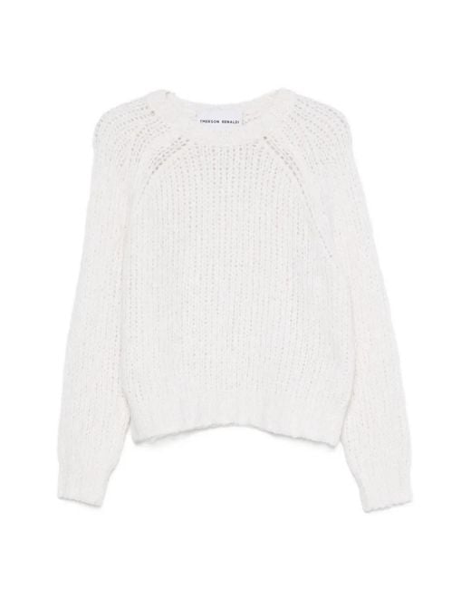 EMERSON RENALDI White Open-Knit Raglan-Sleeve Sweater
