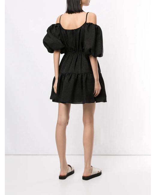 Goen.J Black Balloon-Sleeved Tiered Mini Dress