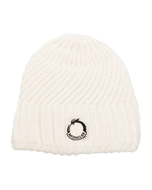 Moncler Natural Logo-patch Ribbed Beanie for men