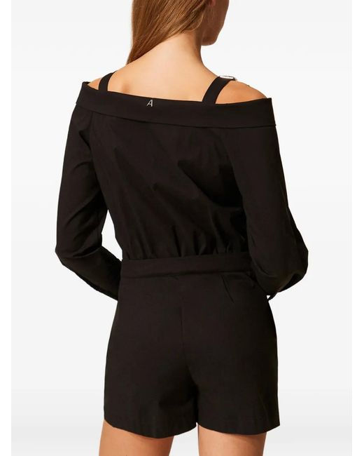 Twinset Black Off-Shoulder Poplin Jumpsuit