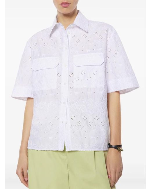 Maison Kitsuné White Broderie Anglaise Boxy Short Sleeve Shirt