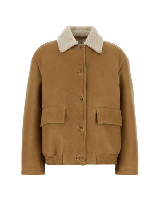 SANTORO Brown Shearling-Collar Button-Up Jacket