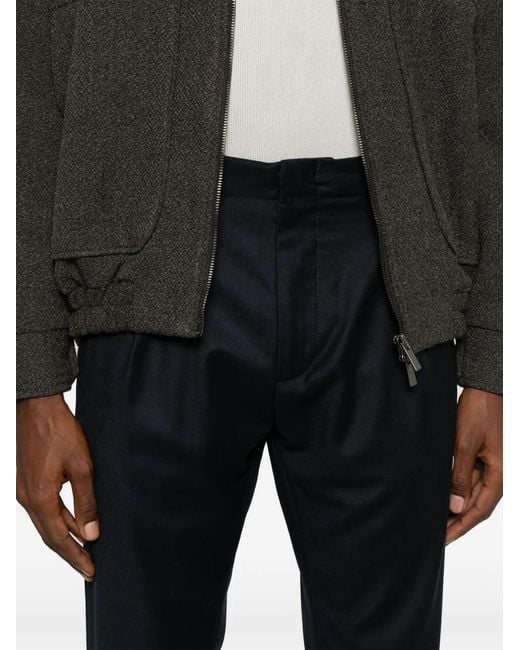 Dondup Blue Flannel Wool-Blend Tapered Trousers for men