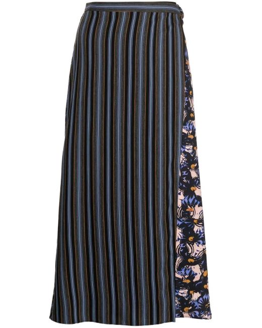 Paul Smith Blue Panelled Stripe-Print Skirt
