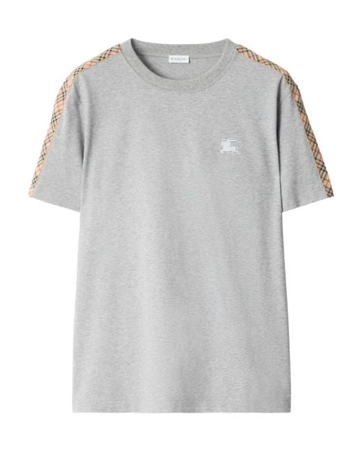 Burberry Gray Equestrian Knight Check-Trim T-Shirt for men