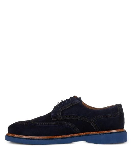 Poche Paris Blue Benoit Brogue Suede Loafers for men
