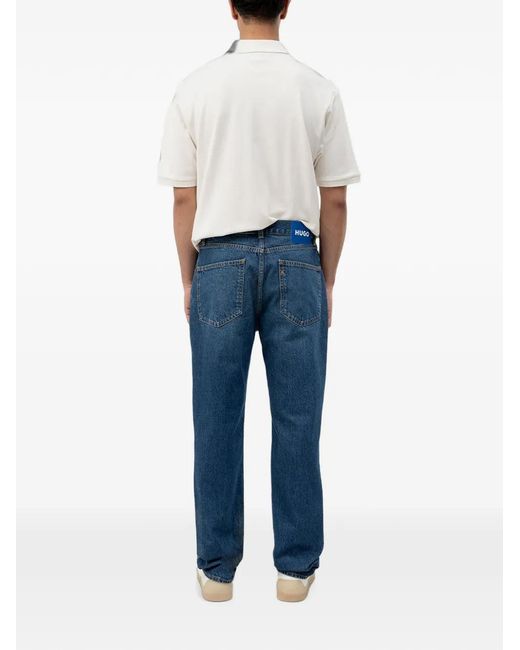 HUGO Blue Logo-Patch Straight-Leg Jeans for men