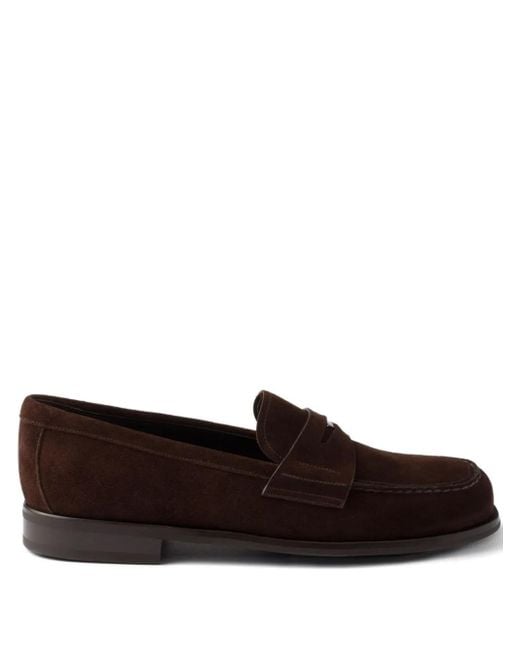 Prada Brown Suede Penny Loafers for men