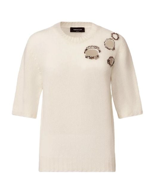 Fabiana Filippi White Jewel-Embroidery Cut-Out Sweater