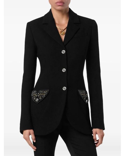 Versace Black Embellished Pocket Wool Jacket