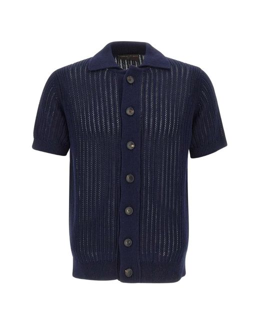 FILIPPO DE LAURENTIIS Blue Button Textured Cotton Shirt for men