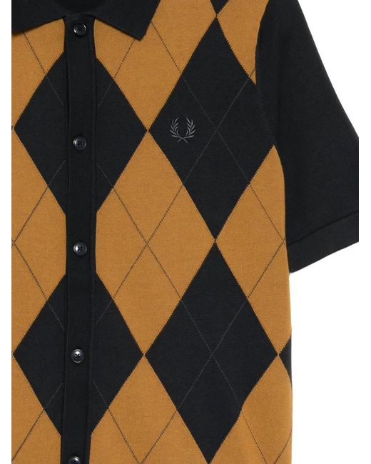 Fred Perry Black Argyle-Pattern Button-Up Sweater for men
