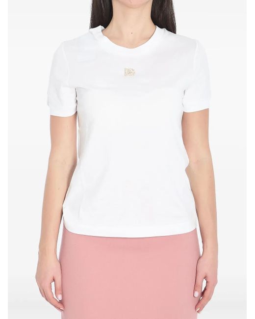 Dolce & Gabbana ホワイト ラインストーン Dg ロゴ Tシャツ White