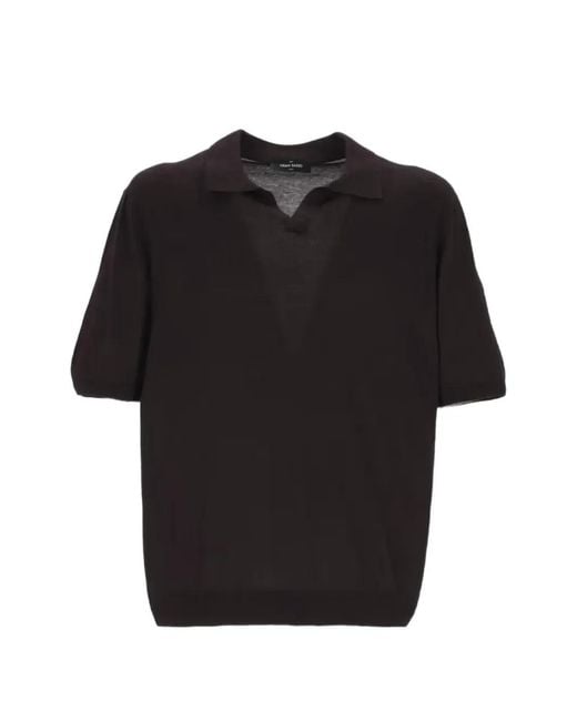Gran Sasso Black Silk Short-Sleeve T-Shirt for men