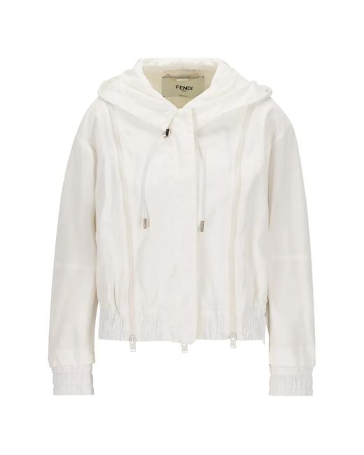 Fendi White Hooded Zip-Details Jacket