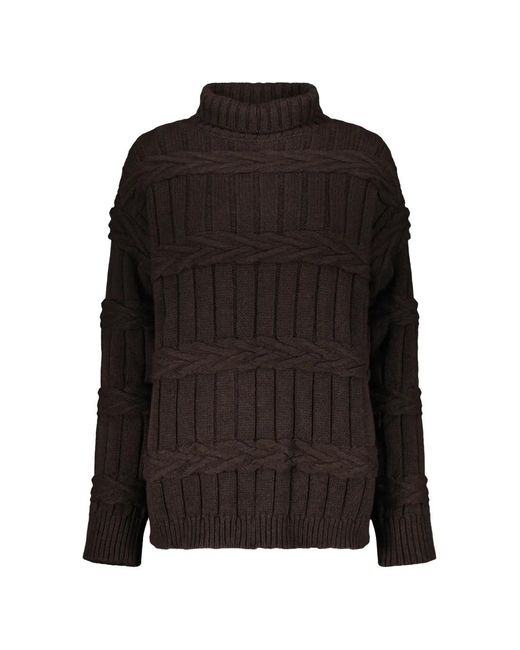 Moorer Black Cable-Knit Roll-Neck Sweater
