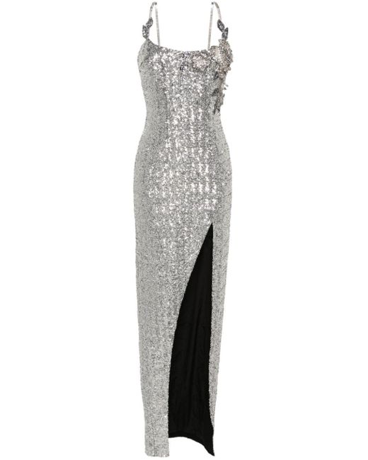 Balmain Gray Sequin-Embellished Maxi Dress