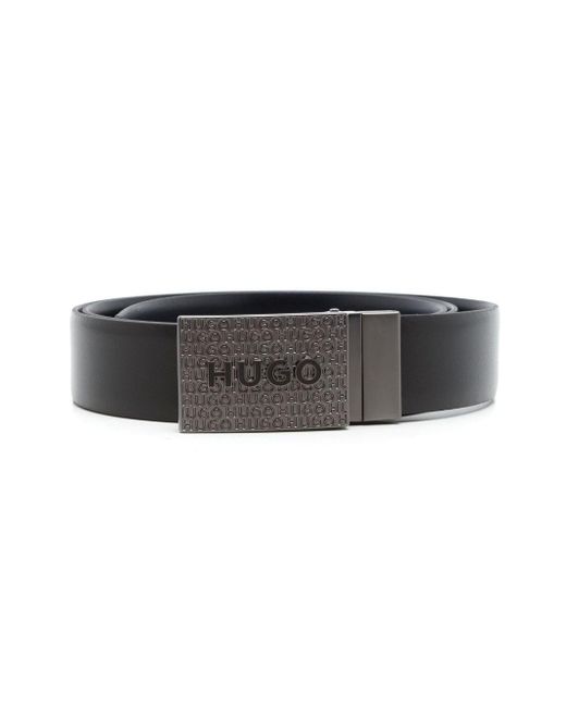 HUGO Black Guan Logo-buckle Leather Belt for men