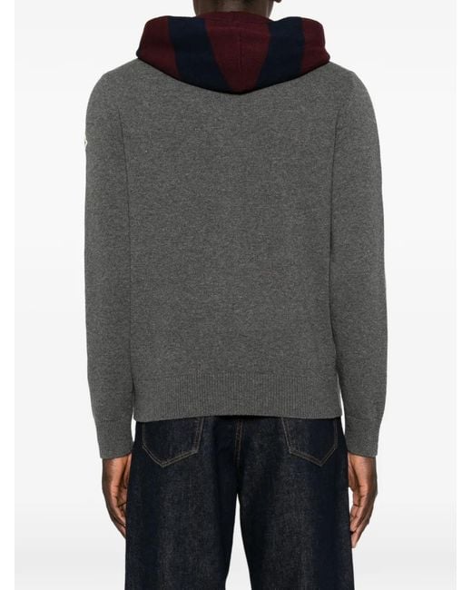 Moncler Gray Hooded Zip-Up Sweater for men