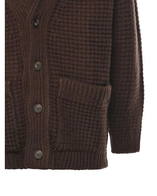 Eleventy Brown Buttoned V-Neck Cardigan for men