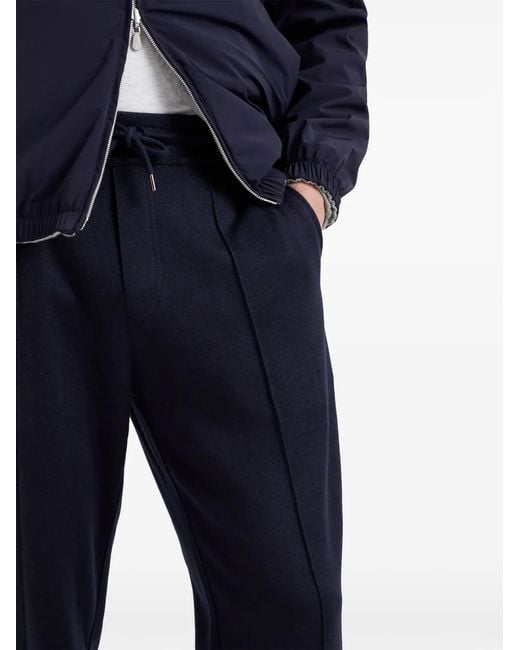 Brunello Cucinelli Blue Pressed-Crease Drawstring Trousers for men