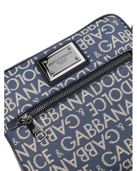 Borsa messenger con logo jacquard di Dolce & Gabbana in Blue da Uomo