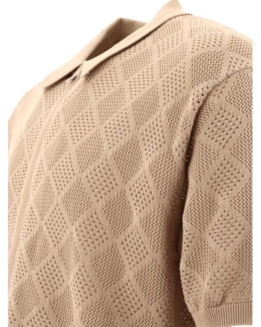 Beams Plus Gebreid Poloshirt Met Rits En Mesh in het Natural voor heren