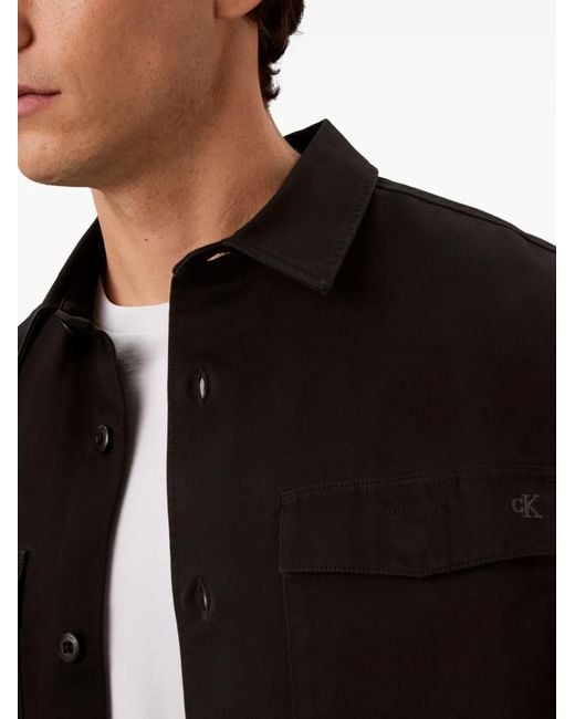 Calvin Klein Black Logo-Embroidered Pocket-Detail Overshirt for men