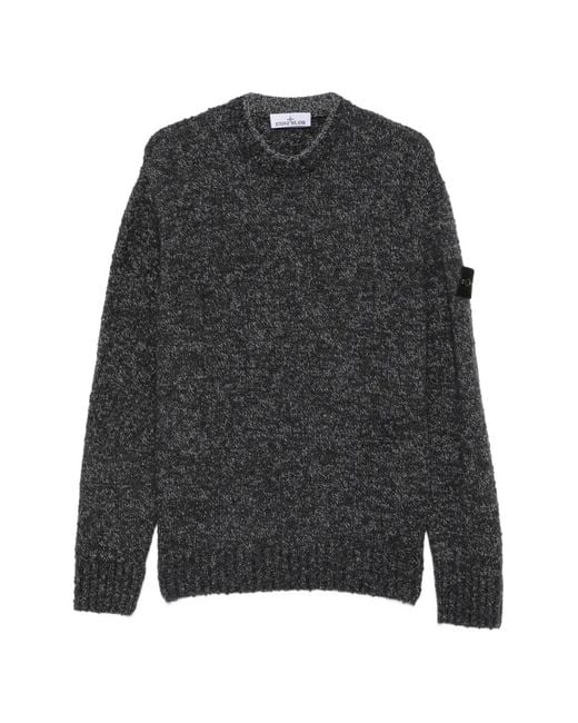 Stone Island Gray Logo-Patch Marl-Knit Sweater for men