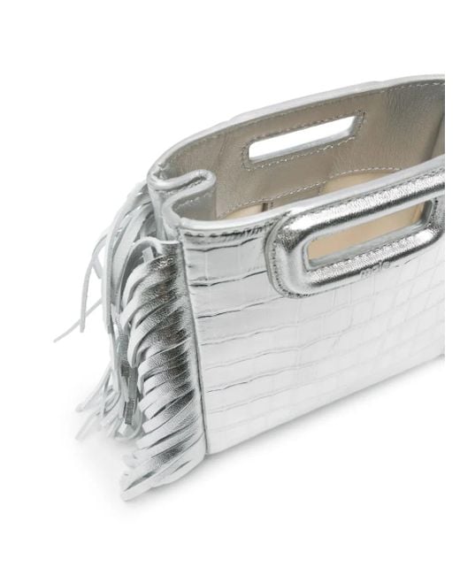 Maje White Mini Embossed-Leather M Bag With Chain