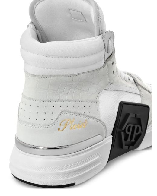 Philipp Plein Phantom Kicks ミッドトップ レザースニーカー White
