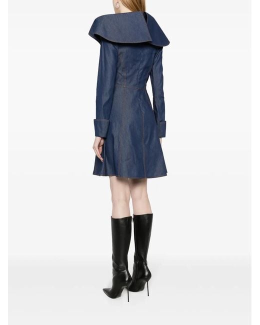 Saiid Kobeisy Blue Bonded-Seam Washed Denim Minidress