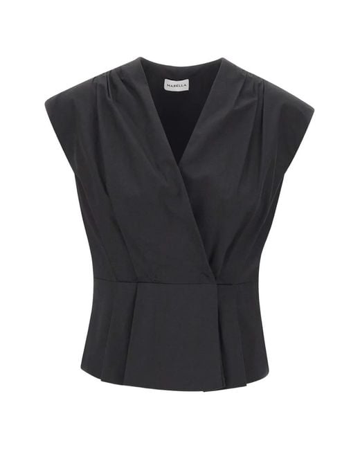 Marella Black Wrap-Front Pleated Top