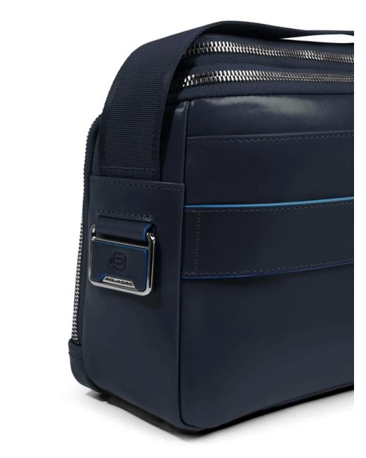 Piquadro Blue Personalizable Leather Crossbody Bag