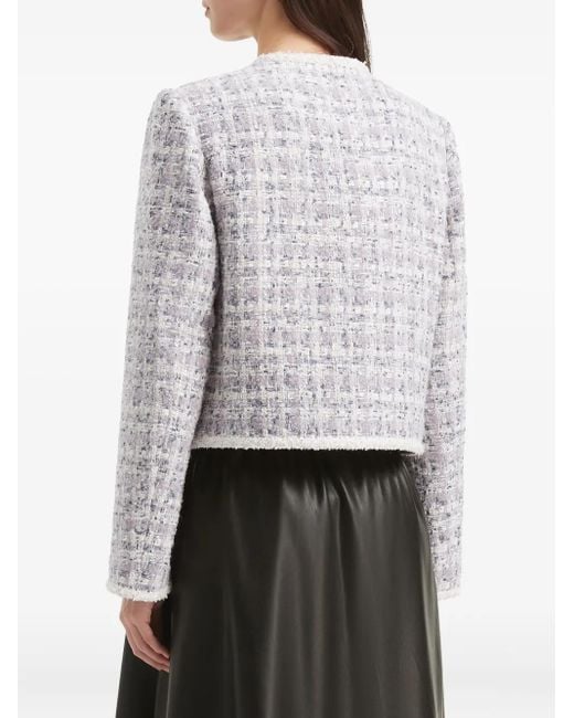 B+ AB White Tweed Frayed-Edge Jacket