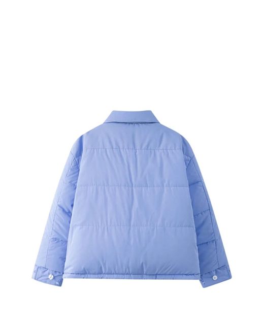 SSSTUFFF Blue Reversible Pinstripe-Pattern Puffer Jacket