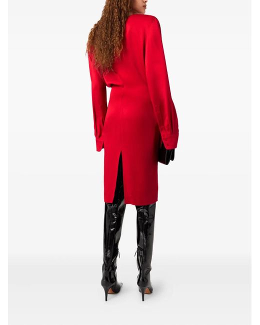 Stella McCartney Red Midi Dress With Ring Neckline And Long Sleeves