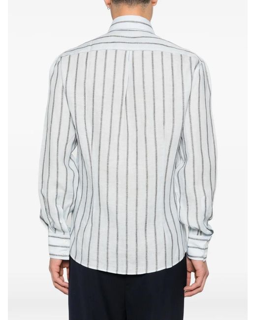 Brunello Cucinelli White Striped Button-Down Shirt for men