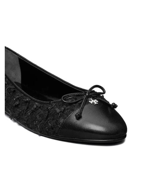 Tory Burch Black Tweed Cap-Toe Ballet Flats