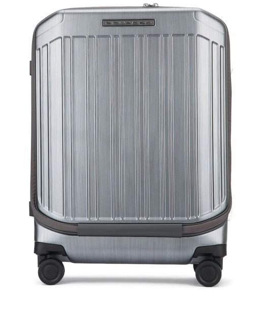 Piquadro Gray Telescopic Handle Ribbed Trolley