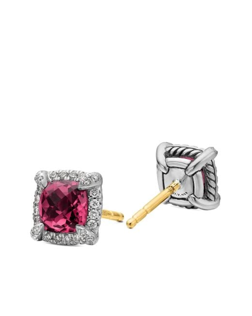 David Yurman Petite Chatelaine ロードライトガーネット&ダイヤモンド ピアス 5mm スターリングシルバー Metallic