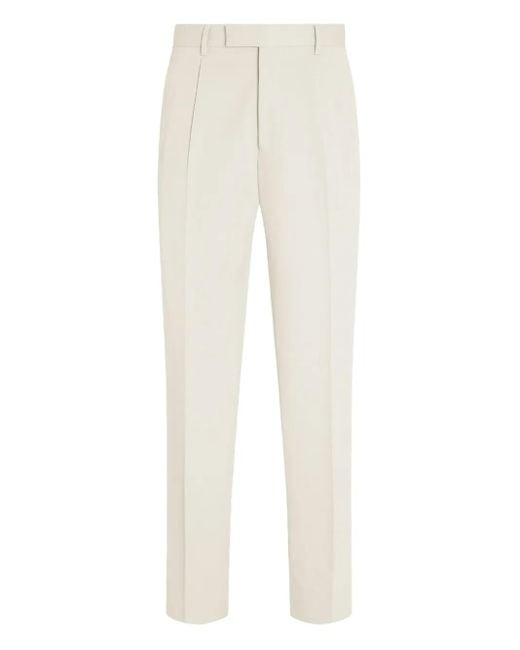 Zegna White Pleated Tailored Trousers for men