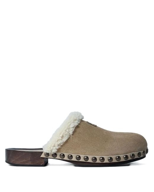 Miu Miu Natural Clogs mit Shearling-Besatz