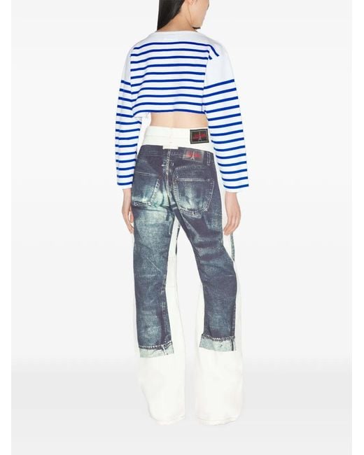 Jean Paul Gaultier Blue Long-Sleeve Stripe-Pattern Crop Top