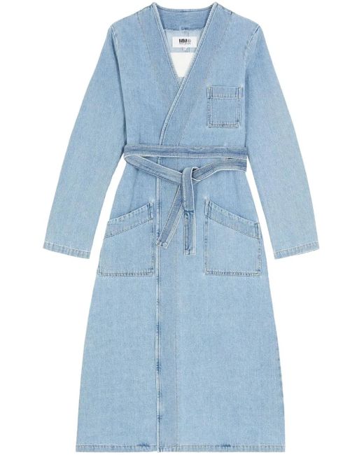 MM6 by Maison Margiela Blue Collarless Trench Coat