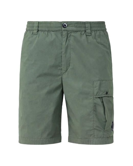 C P Company Green Logo-Patch Cargo Shorts for men