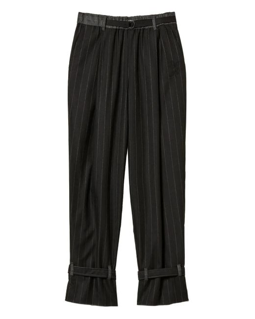 Twinset Black Pinstripe Cuff-Strap Trousers